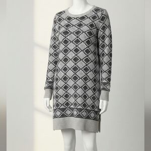 Roots Black White Nordic Geometric Knit Tunic Sweater Crewneck Pullover Small